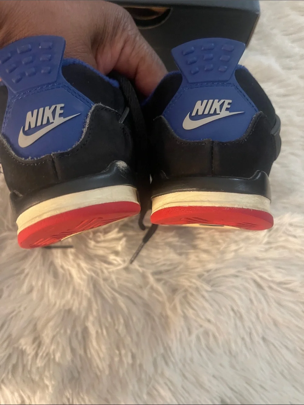 Kids Jordan 4 Retro OG Black/Fire Red-Deep Royal Blue & Red Athletic Sneakers